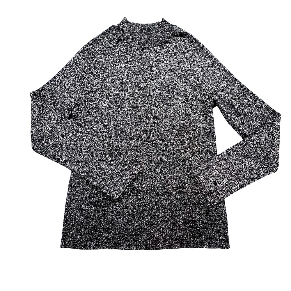 Jones New York Signature XL Shimmer‎ Knit Pullover Sweater Cutout Neckline Black